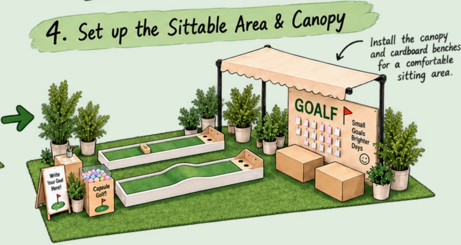 Diagram 4: the canopy and the box benches installed.