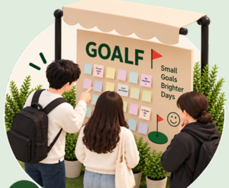 People reading wishes on the GO(A)LF board.