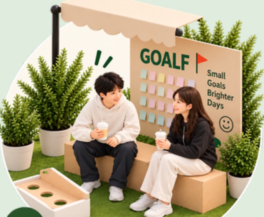 People resting on the box benches under the canopy.